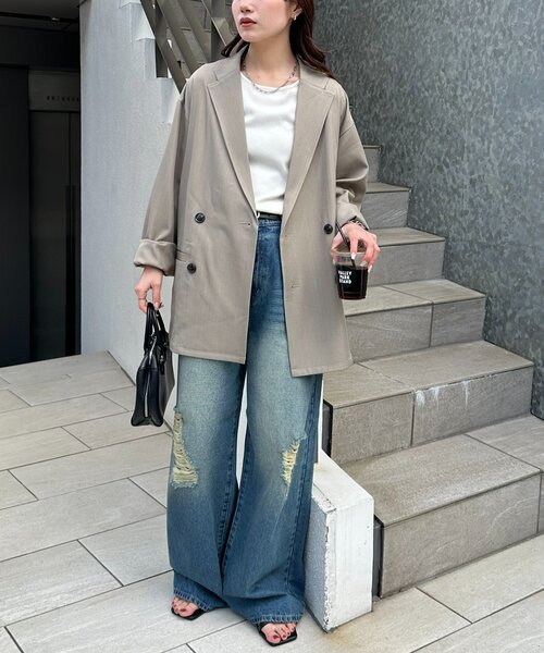 DISCOAT（ディスコート）の「【Enlude】ダメージデニムワイドパンツ《ユニセックス》（デニムパンツ・レディース・インディゴブルー・MEDIUM/SMALL/LARGE）」の2枚目の写真