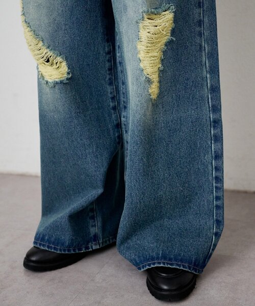 DISCOAT（ディスコート）の「【Enlude】ダメージデニムワイドパンツ《ユニセックス》（デニムパンツ・レディース・インディゴブルー・MEDIUM/SMALL/LARGE）」の15枚目の写真