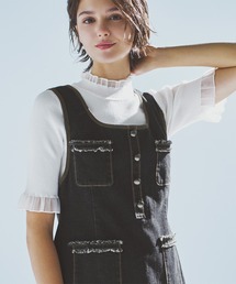 STRAWBERRY-FIELDS（ストロベリーフィールズ）の「エレナストレッチ_シアーフリルネック5分袖ニット（ニット/セーター）」