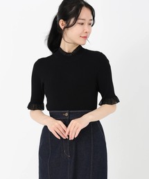 STRAWBERRY-FIELDS（ストロベリーフィールズ）の「【元宝塚トップ娘役 舞空瞳さん着用】エレナストレッチ_シアーフリルネック5分袖ニット（ニット/セーター）」