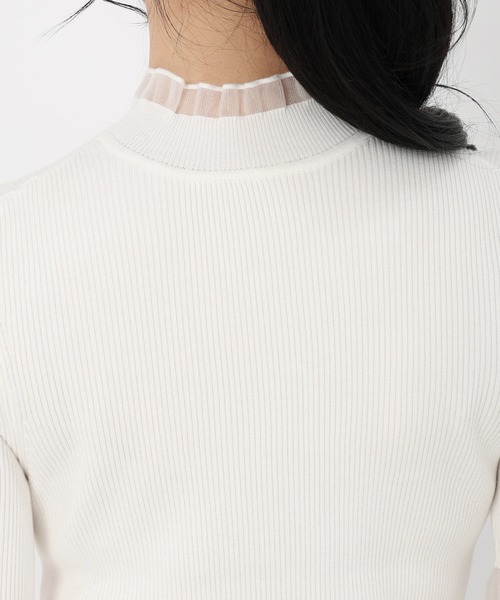 STRAWBERRY-FIELDS（ストロベリーフィールズ）の「エレナストレッチ_シアーフリルネック5分袖ニット（ニット/セーター・レディース・ブラック×ホワイト/ブラック/オフホワイト/ミント・2）」の9枚目の写真