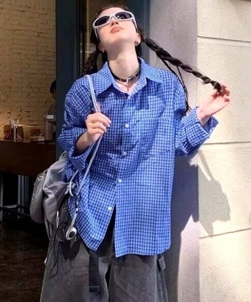 SHEENA(シーナ)の「ワンポケットチェックシャツ(シャツ/ブラウス・レディース・ブルー・M)」の13枚目の写真