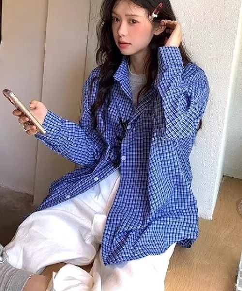 SHEENA(シーナ)の「ワンポケットチェックシャツ(シャツ/ブラウス・レディース・ブルー・M)」の18枚目の写真