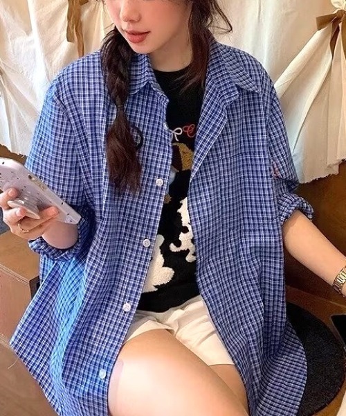 SHEENA(シーナ)の「ワンポケットチェックシャツ(シャツ/ブラウス・レディース・ブルー・M)」の5枚目の写真