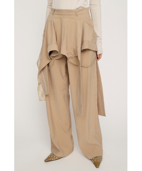 SLY(スライ)の「CAMI LAYERED DRAPE PT キャミレイヤードドレープパンツ 春服(スラックス・レディース・ブラック/ベージュ・1/2)」の1枚目の写真