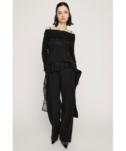 SLY(スライ)の「CAMI LAYERED DRAPE PT キャミレイヤードドレープパンツ 春服(スラックス・レディース・ブラック/ベージュ・1/2)」の3枚目の写真
