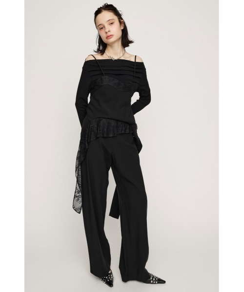 SLY(スライ)の「CAMI LAYERED DRAPE PT キャミレイヤードドレープパンツ 春服(スラックス・レディース・ブラック/ベージュ・1/2)」の4枚目の写真