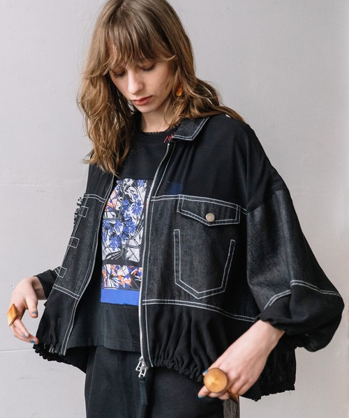 AULA AILA（アウラアイラ）の「デニムコンビネーションブルゾン（ブルゾン・レディース・ベージュ/ライトブルー/ブラック・0）」の9枚目の写真