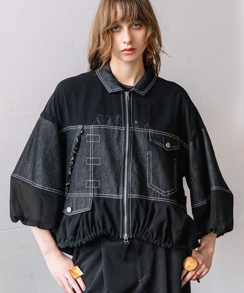 AULA AILA（アウラアイラ）の「デニムコンビネーションブルゾン（ブルゾン・レディース・ベージュ/ライトブルー/ブラック・0）」の14枚目の写真