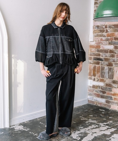 AULA AILA（アウラアイラ）の「デニムコンビネーションブルゾン（ブルゾン・レディース・ベージュ/ライトブルー/ブラック・0）」の15枚目の写真