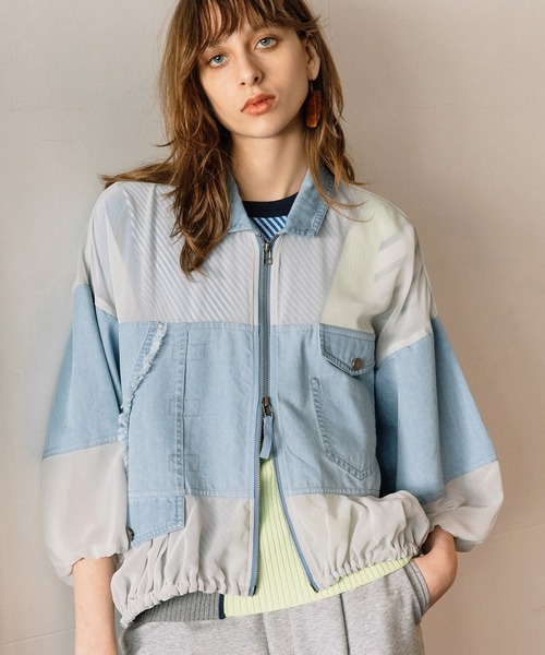 AULA AILA（アウラアイラ）の「デニムコンビネーションブルゾン（ブルゾン・レディース・ベージュ/ライトブルー/ブラック・0）」の16枚目の写真