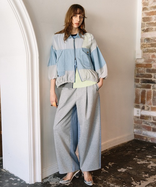 AULA AILA（アウラアイラ）の「デニムコンビネーションブルゾン（ブルゾン・レディース・ベージュ/ライトブルー/ブラック・0）」の19枚目の写真