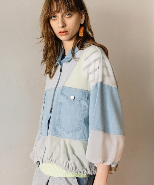 AULA AILA（アウラアイラ）の「デニムコンビネーションブルゾン（ブルゾン・レディース・ベージュ/ライトブルー/ブラック・0）」の17枚目の写真