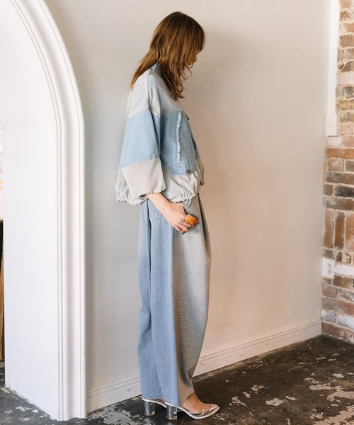 AULA AILA（アウラアイラ）の「デニムコンビネーションブルゾン（ブルゾン・レディース・ベージュ/ライトブルー/ブラック・0）」の20枚目の写真