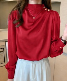ボタンデザインドレープブラウス