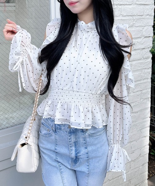 INGNI（イング）の「2Wayリボンアソート柄肩あきフリルブラウス（シャツ/ブラウス・レディース・ブラック系/ホワイト系その他3・M）」の3枚目の写真