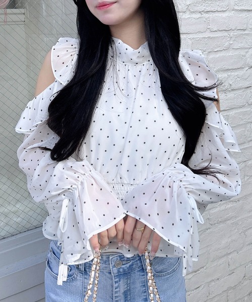 INGNI（イング）の「2Wayリボンアソート柄肩あきフリルブラウス（シャツ/ブラウス・レディース・ブラック系/ホワイト系その他3・M）」の5枚目の写真