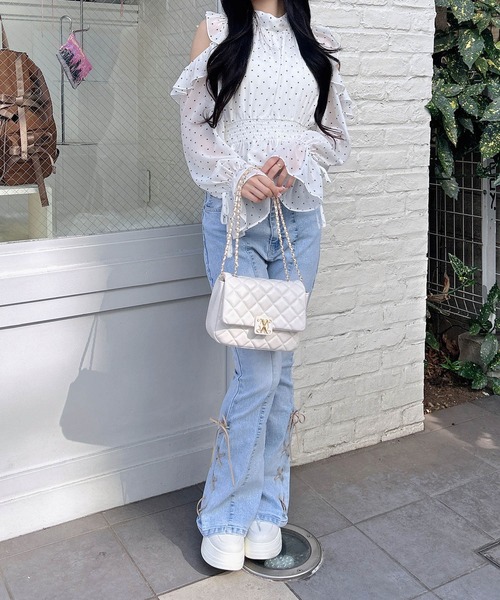 INGNI（イング）の「2Wayリボンアソート柄肩あきフリルブラウス（シャツ/ブラウス・レディース・ブラック系/ホワイト系その他3・M）」の9枚目の写真