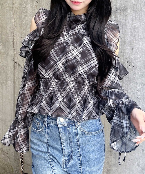 INGNI（イング）の「2Wayリボンアソート柄肩あきフリルブラウス（シャツ/ブラウス・レディース・ブラック系/ホワイト系その他3・M）」の12枚目の写真