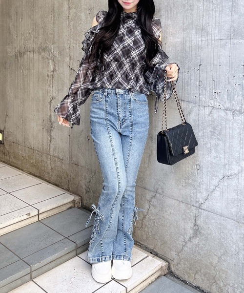 INGNI（イング）の「2Wayリボンアソート柄肩あきフリルブラウス（シャツ/ブラウス・レディース・ブラック系/ホワイト系その他3・M）」の17枚目の写真