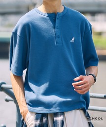 KANGOL/カンゴール 別注 ロゴ ワンポイント刺繍 ヘンリーネック ショート丈 ワッフル 半袖Tシャツ