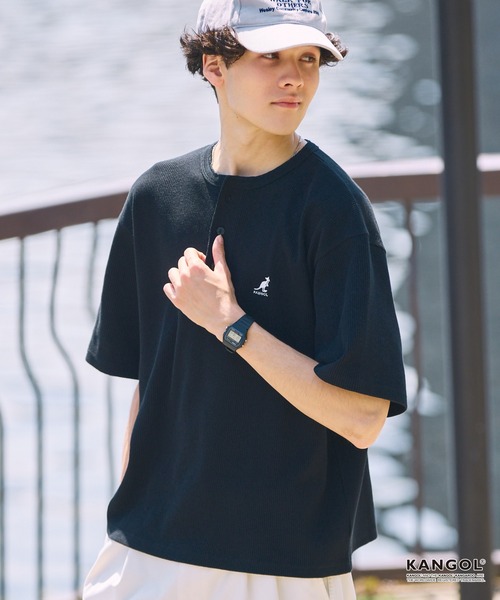mazzel ラン　Tシャツ　カンゴール　レア KANGOL/カンゴール 別注 ロゴ ワンポイント刺繍 ヘンリーネック