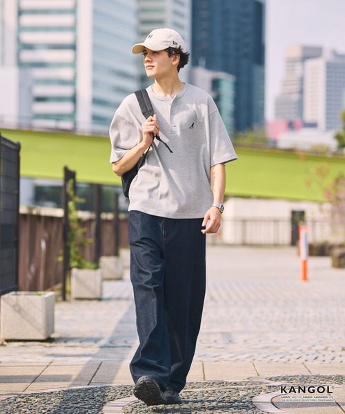 KANGOL(カンゴール)の「KANGOL/カンゴール 別注 ロゴ ワンポイント刺繍 ヘンリーネック ショート丈 ワッフル 半袖Tシャツ(Tシャツ/カットソー・メンズ・杢グレー/オフホワイト/オリーブ系/ブラック/グレイッシュベージュ/ブルーグレー/ダークブラウン/ダークネイビー/チャコール・S/L/M)」の10枚目の写真