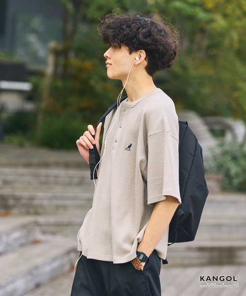 カンボジア直輸入☆シルクペイントタペストリー（ロング）Lサイズ　color,1 KANGOL/カンゴール 別注 ロゴ ワンポイント刺繍 ヘンリーネック