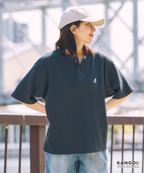 KANGOL/カンゴール 別注 ロゴ ワンポイント刺繍 ヘンリーネック