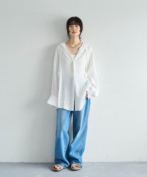 meilmada（メイルマダ）の「フード付きオーバーサイズシャツ（シャツ/ブラウス・レディース・ブラック/ホワイト・FREE）」の7枚目の写真