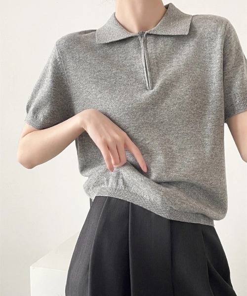 Ritzy(リッツィー)の「ジップアップポロニットトップス(Tシャツ/カットソー・レディース・ライトグレー/ダークグレー/ネイビー/イエロー/ホワイト・M/L)」の18枚目の写真