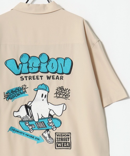 VISION STREET WEAR（ヴィジョンストリートウェア）の「VISION STREET WEAR/ヴィジョンストリートウェア オーバーサイズ バックプリント ロゴ ワンポイント刺繍 オープンカラー 半袖シャツ/レディース メンズ（シャツ/ブラウス・メンズ・アイボリー/ブラック・LL/M/L）」の15枚目の写真