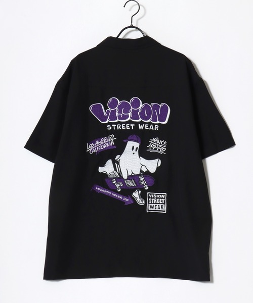 VISION STREET WEAR（ヴィジョンストリートウェア）の「VISION STREET WEAR/ヴィジョンストリートウェア オーバーサイズ バックプリント ロゴ ワンポイント刺繍 オープンカラー 半袖シャツ/レディース メンズ（シャツ/ブラウス・メンズ・アイボリー/ブラック・LL/M/L）」の9枚目の写真