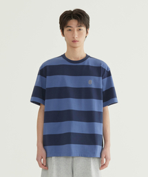 ストライプラグビーラウンドTシャツダークネイビー