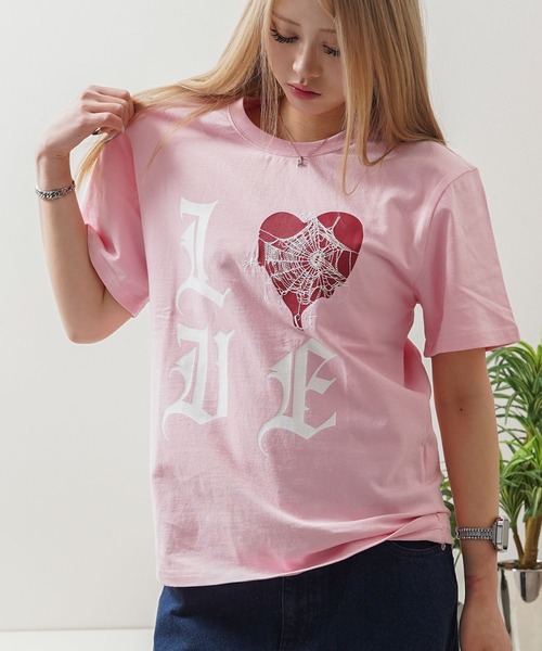 1111clothing(ワンフォークロージング)の「ハートスパイダー Tシャツ / Heart Spider T-shirt(Tシャツ/カットソー・メンズ・ホワイト/ブラック/ピンク・XL/L/M)」の1枚目の写真