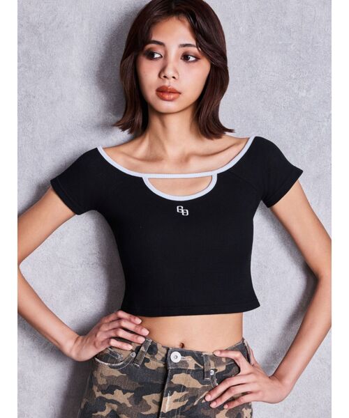 GYDA(ジェイダ)の「フロントOPENテレコショートトップス(Tシャツ/カットソー・レディース・その他1/パープル/ブラック/オフホワイト・FREE)」の3枚目の写真