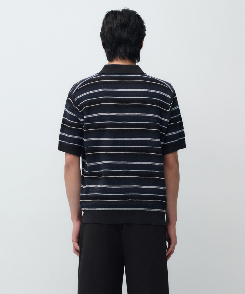 MUSINSA STANDARD（ムシンサスタンダード）の「マルチストライプカラー半袖ニット[ブラック]（ニット/セーター・メンズ・その他・SMALL/MEDIUM/LARGE/X-LARGE/2XL）」の3枚目の写真