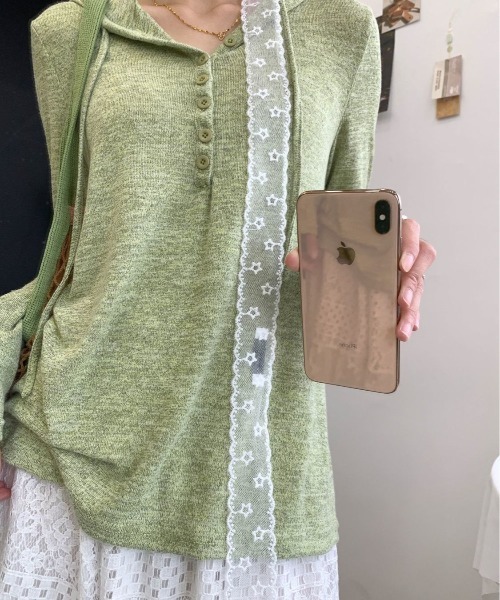 GEMEDA（ジェメダ）の「薄手フード付きヘンリーネック長袖トップス（Tシャツ/カットソー・レディース・ダークグレー/グレー/グリーン・M）」の11枚目の写真