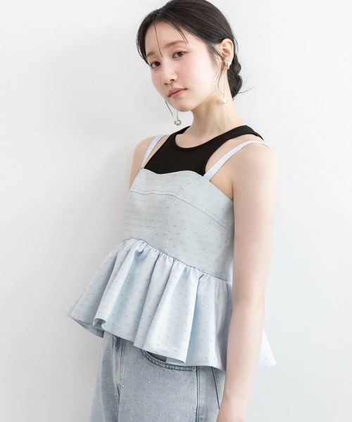 RANDA(ランダ)の「ビスチェライクペプラムキャミトップス(キャミソール・レディース・ブラック/ホワイト/ブルー・1/0)」の3枚目の写真