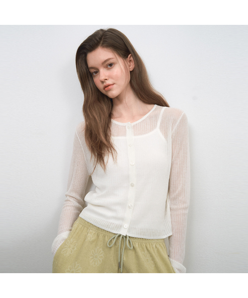 WEDNESDAYOASISFORWOMEN(ウェンズデー オアシス フォー ウーマン)の「サマーシースルーニットカーディガン_6COLOR(WC25-KN29)(カーディガン/ボレロ・レディース・スカイブルー/ブラック/アイボリー/ライトイエロー/ライトグレー/ピンク・OS)」の2枚目の写真