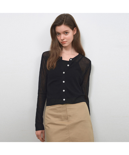 WEDNESDAYOASISFORWOMEN(ウェンズデー オアシス フォー ウーマン)の「サマーシースルーニットカーディガン_6COLOR(WC25-KN29)(カーディガン/ボレロ・レディース・スカイブルー/ブラック/アイボリー/ライトイエロー/ライトグレー/ピンク・OS)」の3枚目の写真