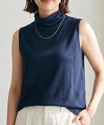 【接触冷感】ハイネック ハイツイストコットン インナー ノースリーブ カットソー/袖なし