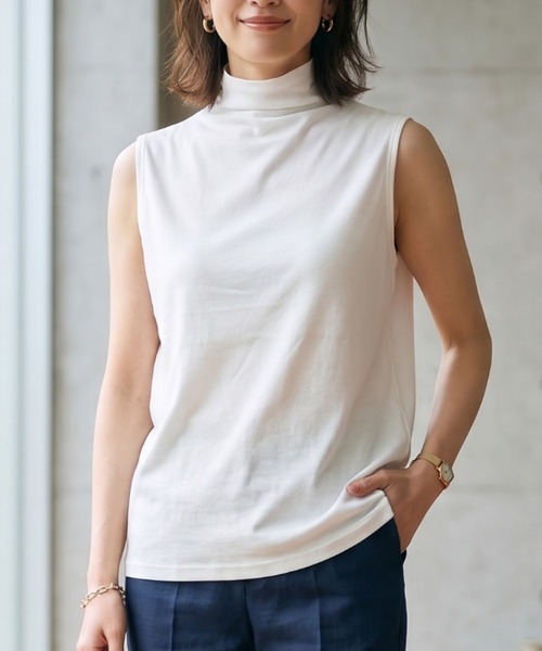 MULEXS(ミューレクス)の「【接触冷感】ハイネック ハイツイストコットン インナー ノースリーブ カットソー/袖なし(タンクトップ・レディース・グレー系/ネイビー/ライトグリーン/ホワイト/スモークピンク/ブラック・L/M)」の20枚目の写真