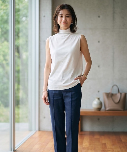 MULEXS(ミューレクス)の「【接触冷感】ハイネック ハイツイストコットン インナー ノースリーブ カットソー/袖なし(タンクトップ・レディース・グレー系/ネイビー/ライトグリーン/ホワイト/スモークピンク/ブラック・L/M)」の10枚目の写真
