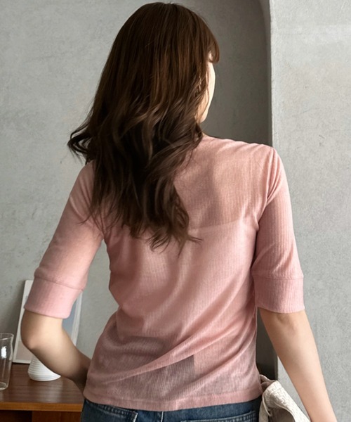 Eclat one（エクラワン）の「【Eclat one】フロント ボタン シアー コンパクト プルオーバー（Tシャツ/カットソー・レディース・グレー/レッド/ピンク/ブラック・FREE）」の16枚目の写真