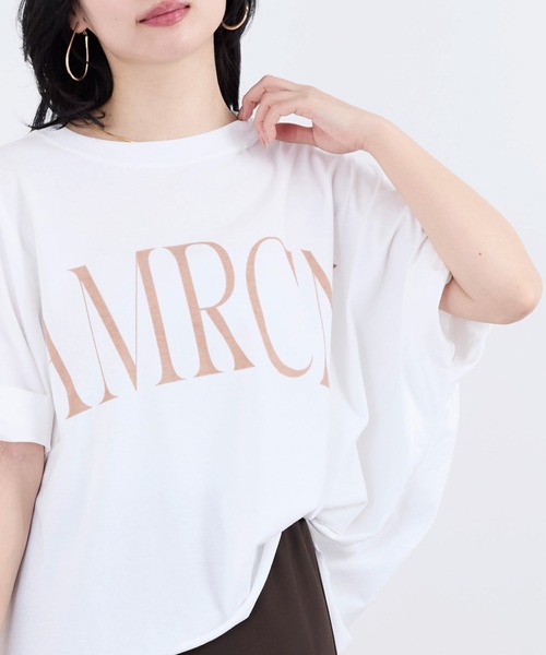 AMERICANA(アメリカーナ)の「【AMERICANA】クロップドワイドロールアップロゴTシャツ(Tシャツ/カットソー・レディース・スミクロ/ホワイト・FREE)」の5枚目の写真