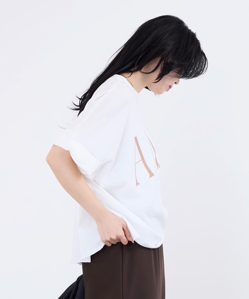 AMERICANA(アメリカーナ)の「【AMERICANA】クロップドワイドロールアップロゴTシャツ(Tシャツ/カットソー・レディース・スミクロ/ホワイト・FREE)」の7枚目の写真