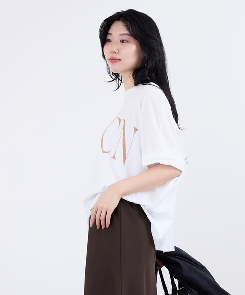 AMERICANA(アメリカーナ)の「【AMERICANA】クロップドワイドロールアップロゴTシャツ(Tシャツ/カットソー・レディース・スミクロ/ホワイト・FREE)」の8枚目の写真