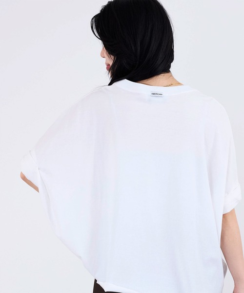 AMERICANA(アメリカーナ)の「【AMERICANA】クロップドワイドロールアップロゴTシャツ(Tシャツ/カットソー・レディース・スミクロ/ホワイト・FREE)」の9枚目の写真