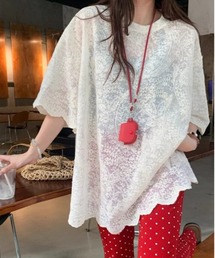 Y2K 総レース透け感 フラワー刺繍 トップス
